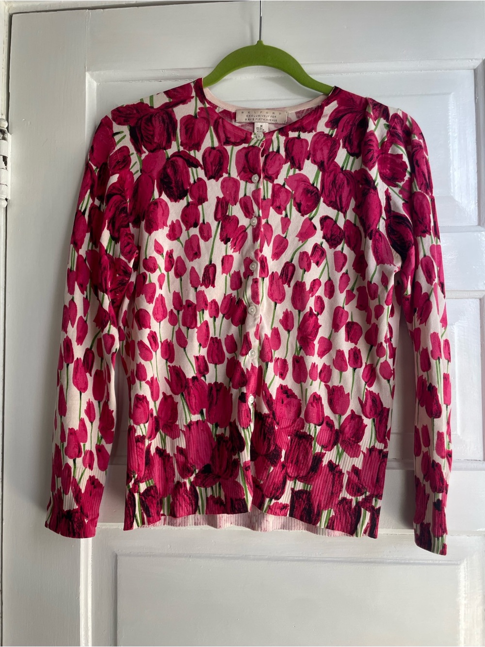 Saks Fifth Avenue Pink Floral Tulip Silk Blend Cardigan Size M - By Belford
